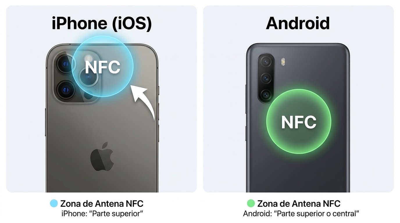 Parte trasera de un celular señalando la zona donde se ubica la antena NFC